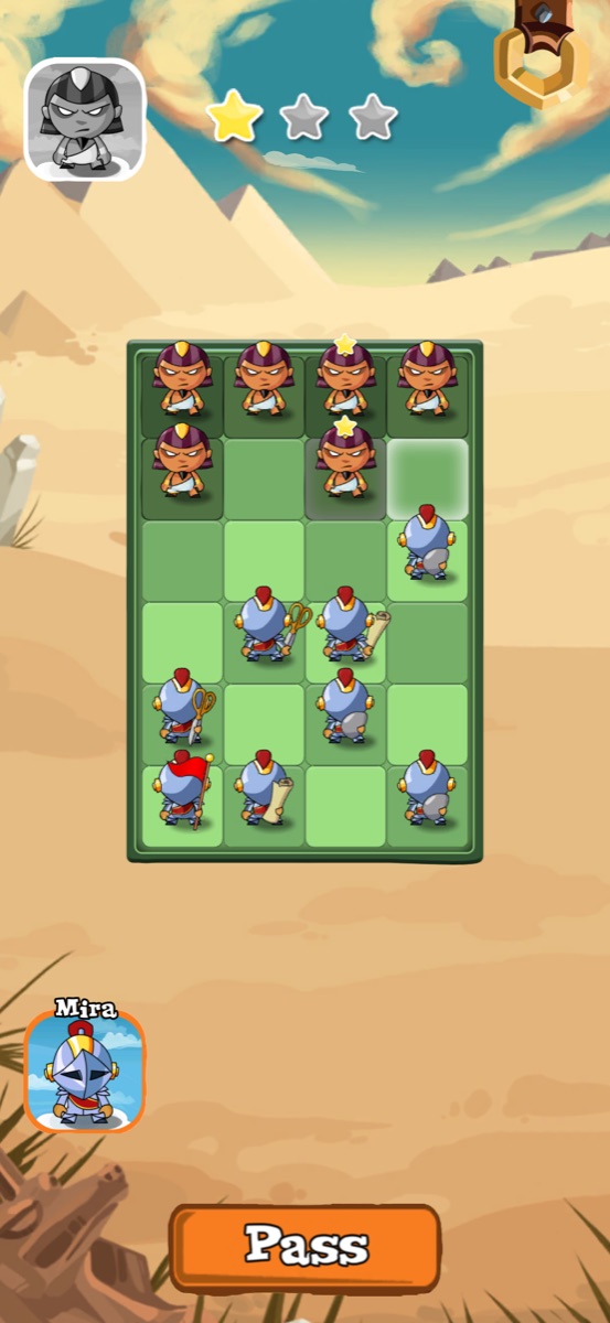 Battle Board 8.4.2 portraits on a tall phone, one in colour and one greyed out to show whose turn it is